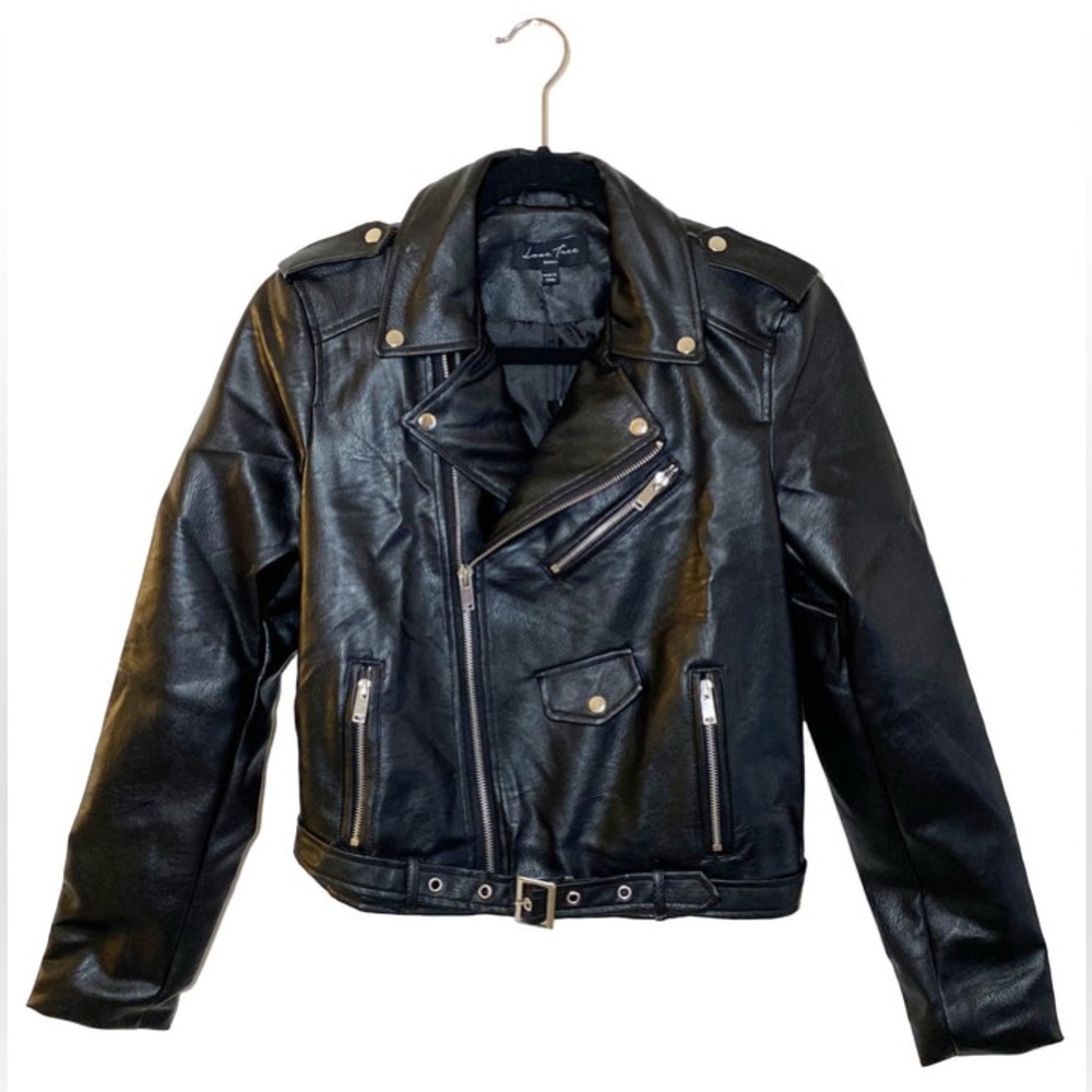 Love Tree Black Faux Leather Zip Up Biker Moto Jacket, sz Medium